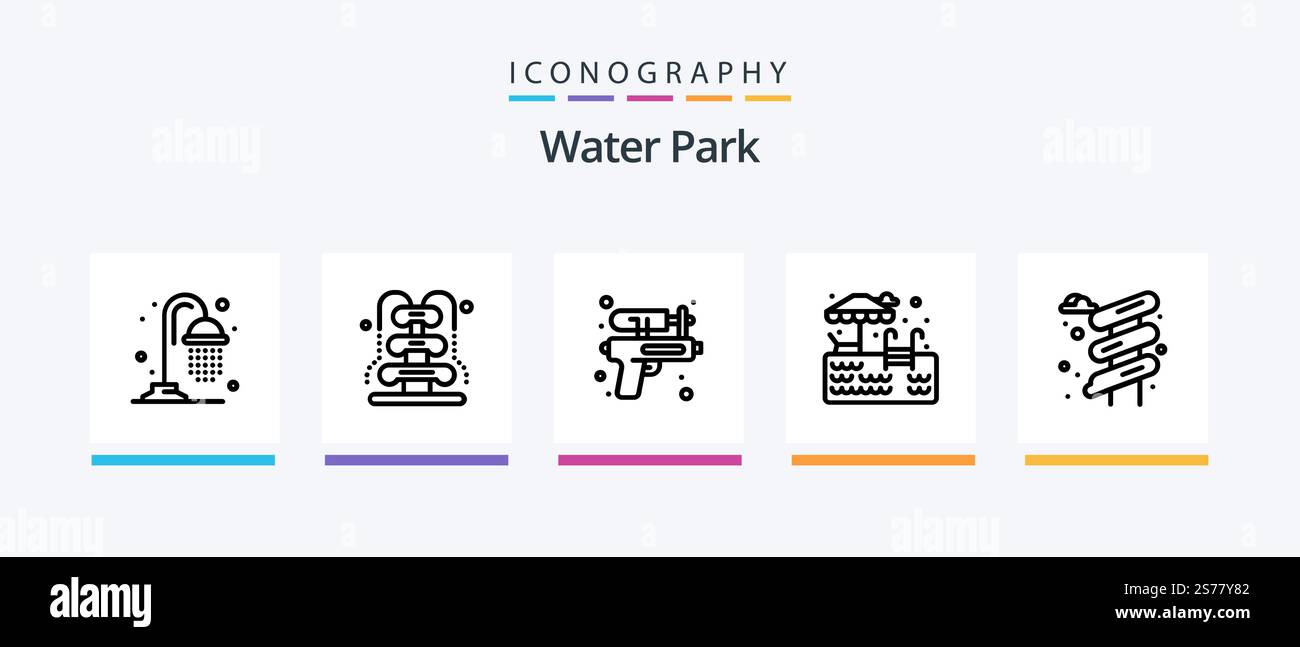 Water Park Line 5 Icon Pack Including . park. garden. water slide ...