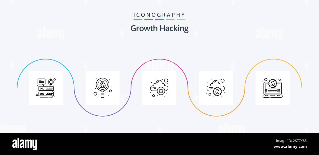Hacking Line 5 Icon Pack Including lock. internet. cloud. secure. cloud Stock Vector