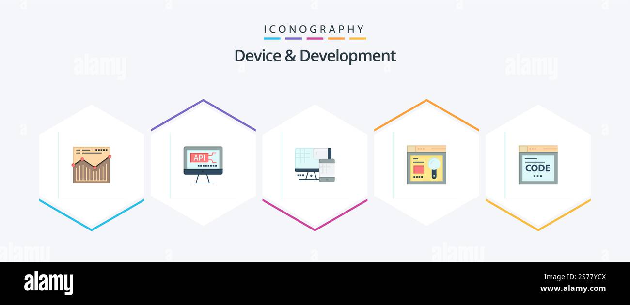 Device And Development 25 Flat icon pack including internet . education. computer . search. browser Stock Vector