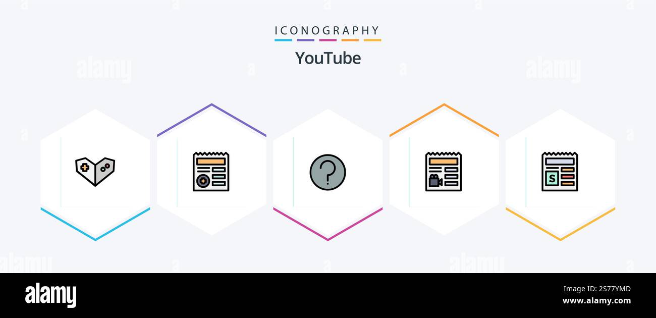 Youtube 25 FilledLine icon pack including document. basic. help. camera. basic Stock Vector