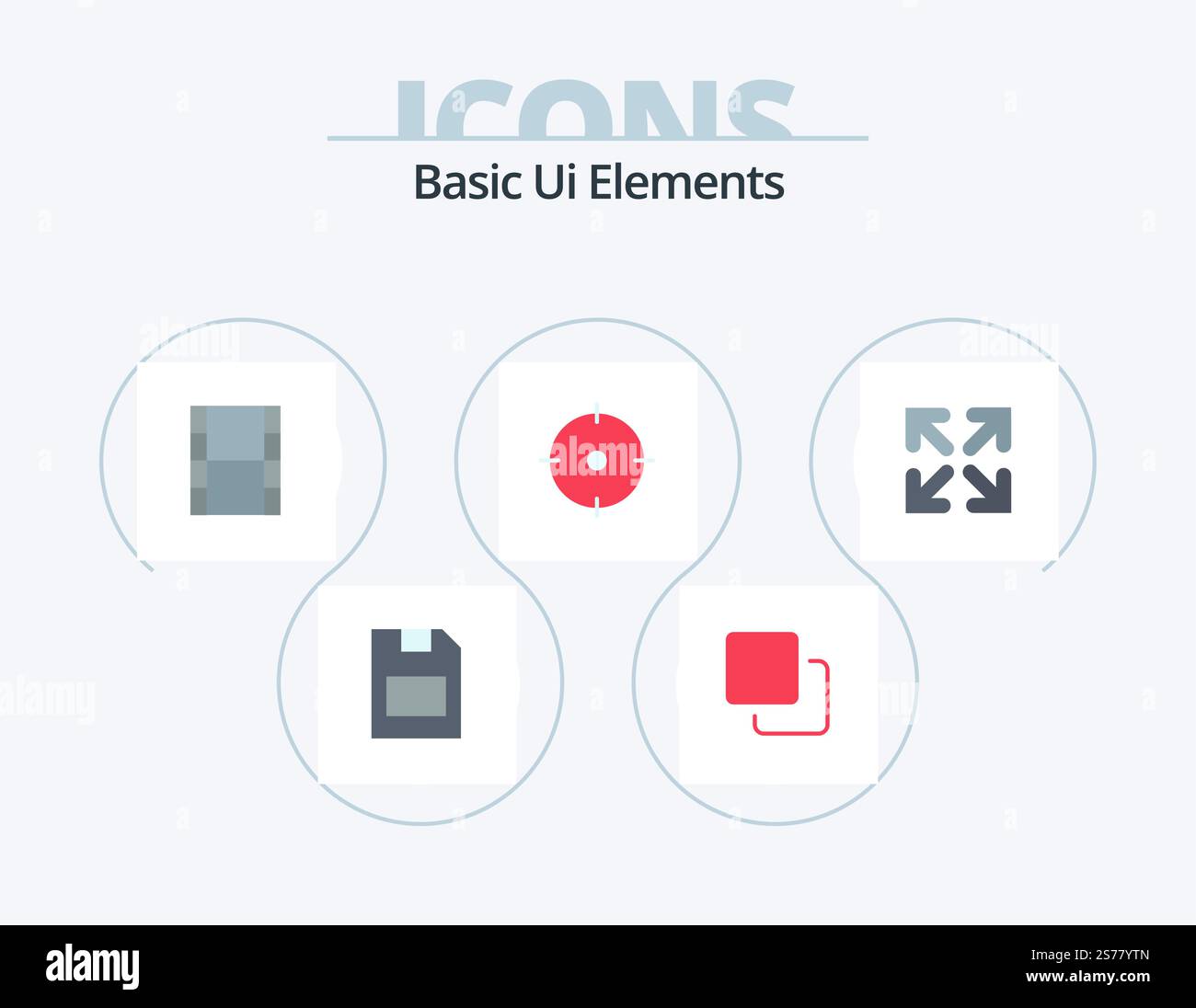 Basic Ui Elements Flat Icon Pack 5 Icon Design. move. arrow. video. aim. target Stock Vector
