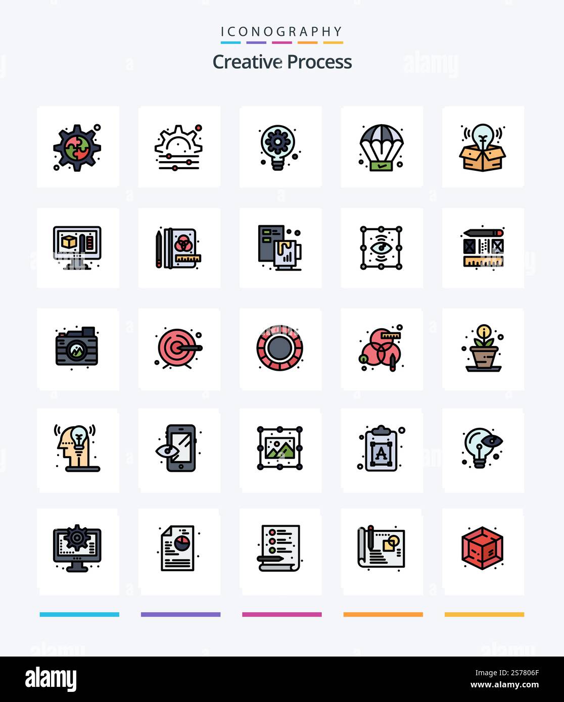 Creative Creative Process 25 Line FIlled icon pack  Such As process. modeling. process. process. big idea Stock Vector