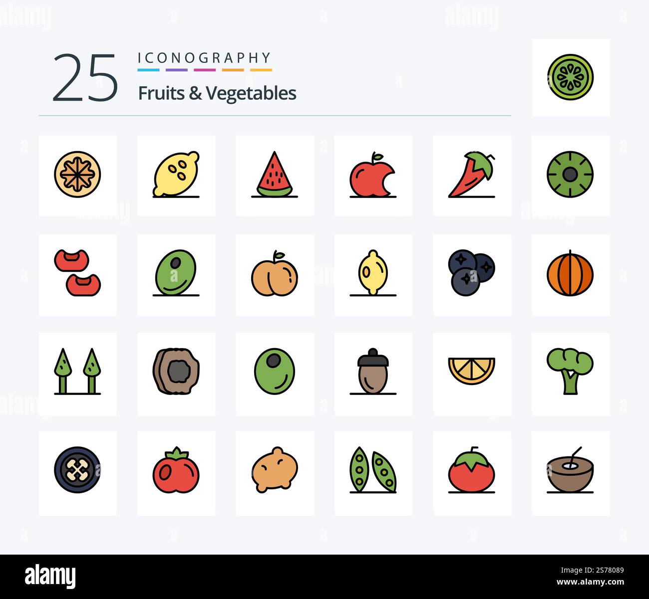 Fruits & Vegetables 25 Line Filled icon pack including vegetables ...