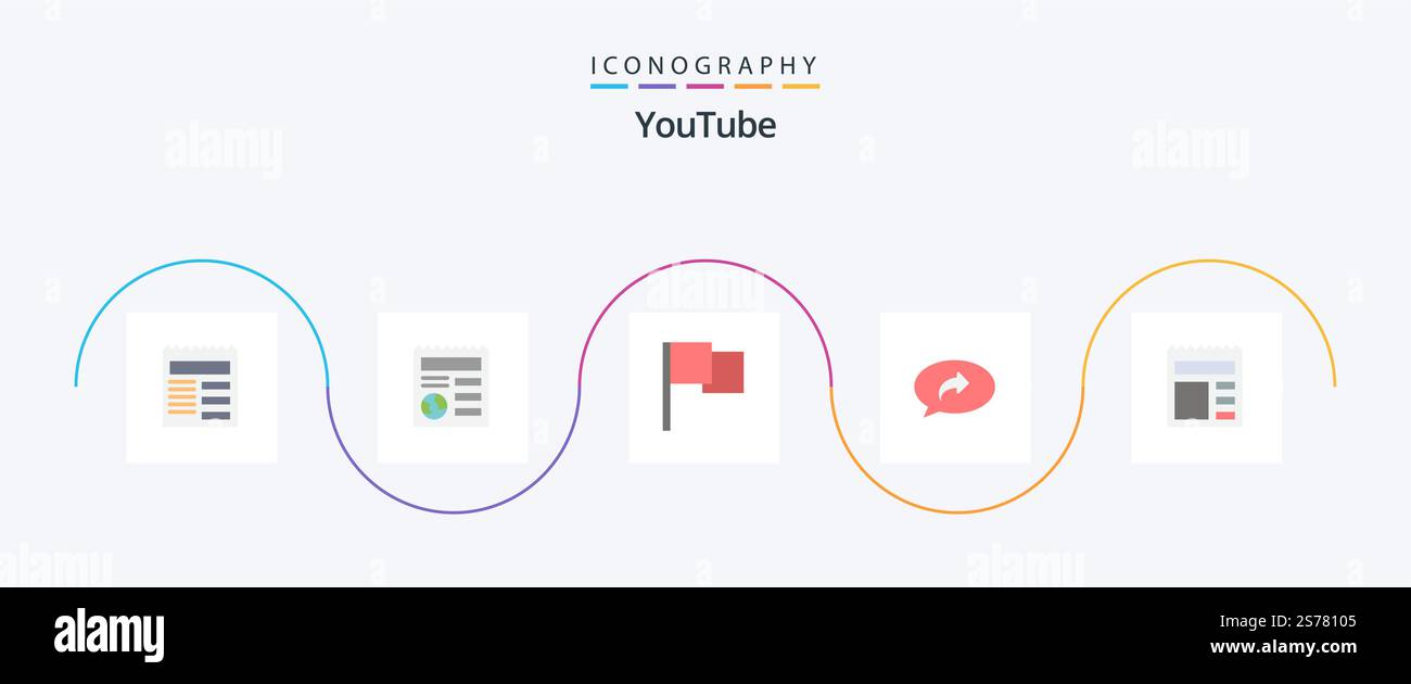 Youtube Flat 5 Icon Pack Including ui. document. basic. right. chat Stock Vector