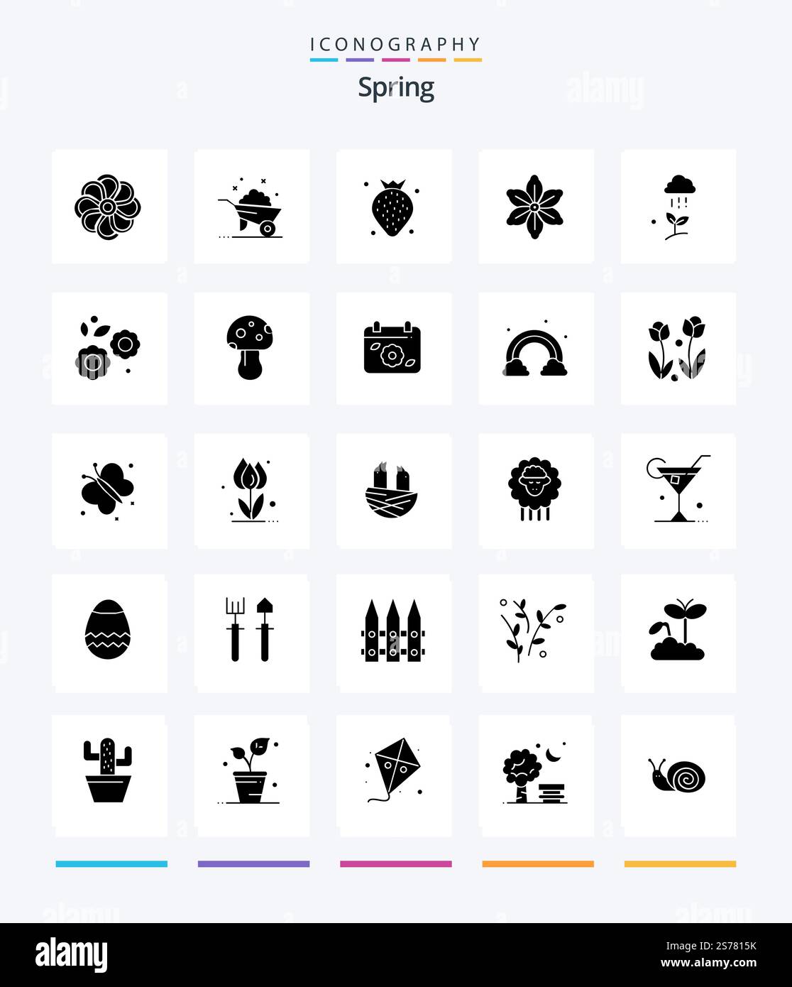 Creative Spring 25 Glyph Solid Black icon pack  Such As cloud. spring. strawberry. nature. flower Stock Vector