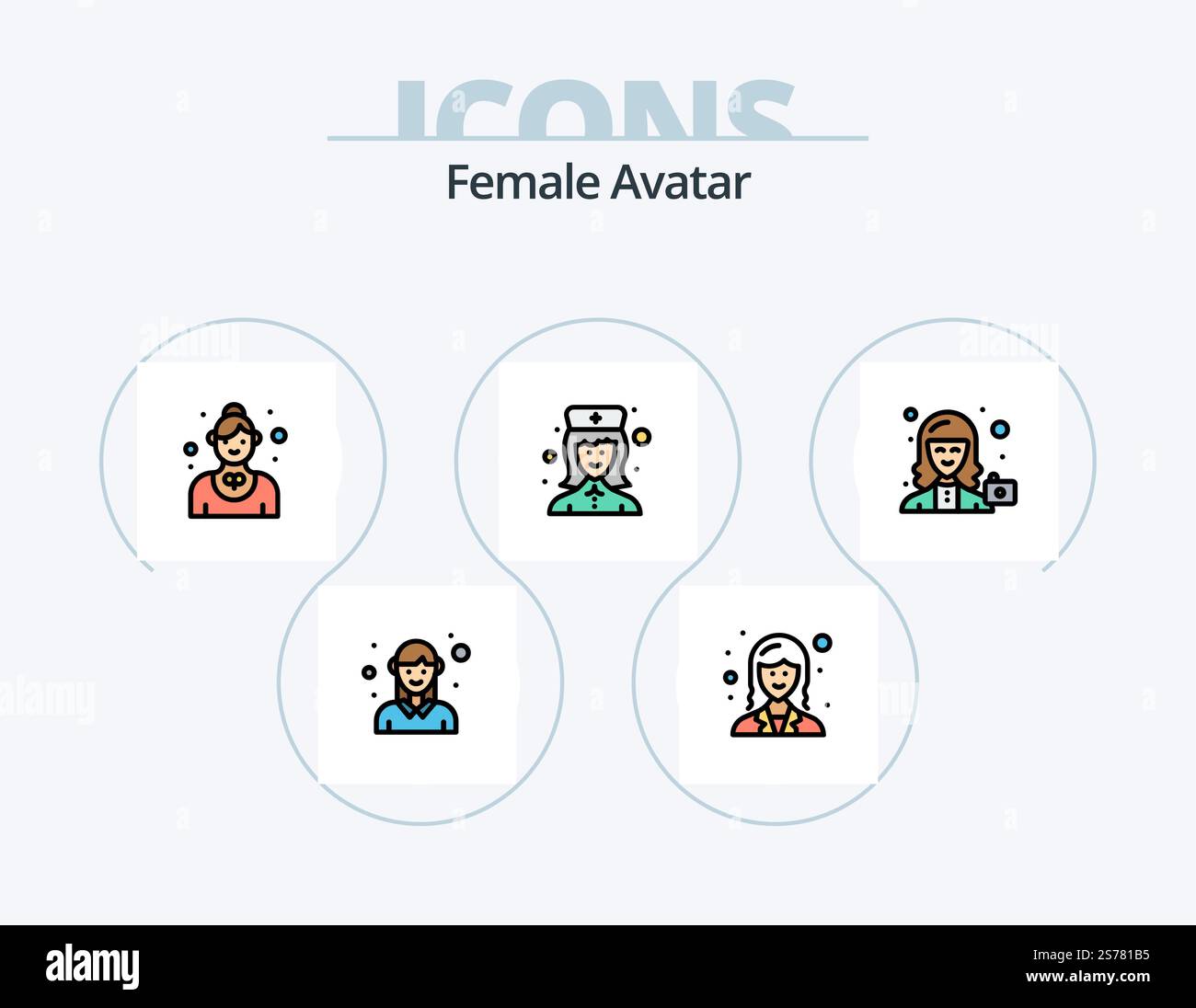 Female Avatar Line Filled Icon Pack 5 Icon Design. sword. fencing ...
