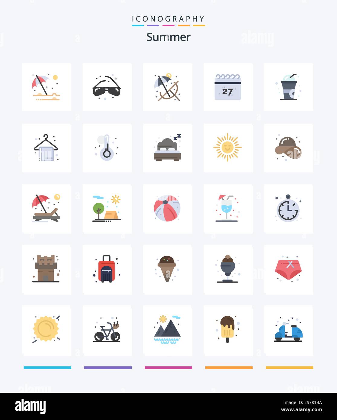 Creative Summer 25 Flat icon pack Such As beach. drink. beach. cold ...