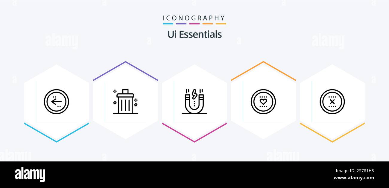 Ui Essentials 25 Line icon pack including like. favorite. garbage. snap. interface Stock Vector