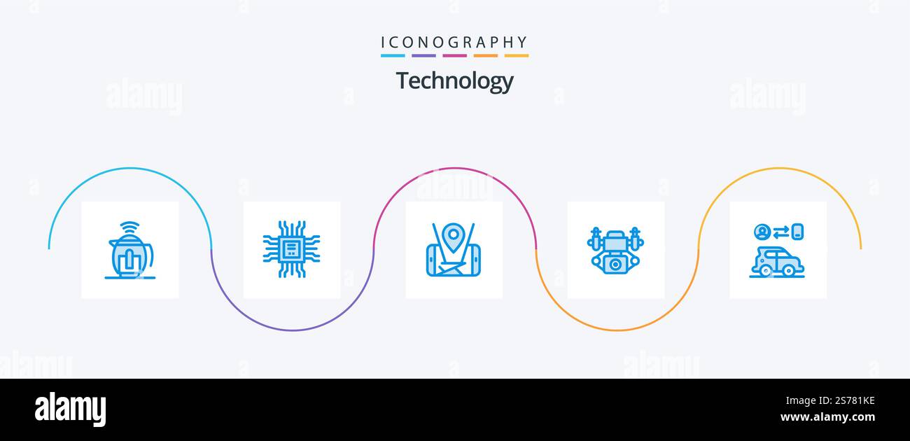Technology Blue 5 Icon Pack Including man. car. map. technology. action ...