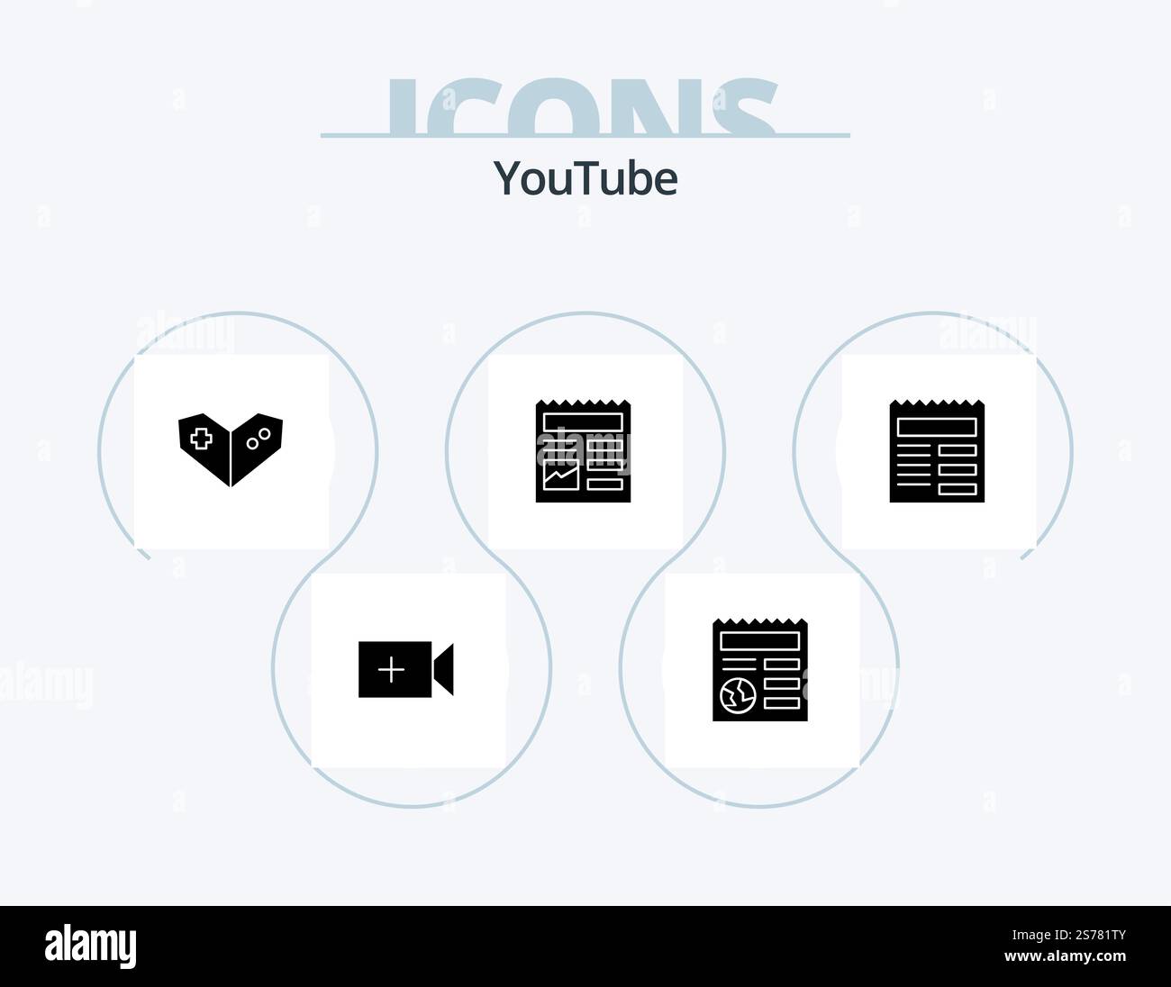 Youtube Glyph Icon Pack 5 Icon Design. ui. text. videogame. document. ui Stock Vector