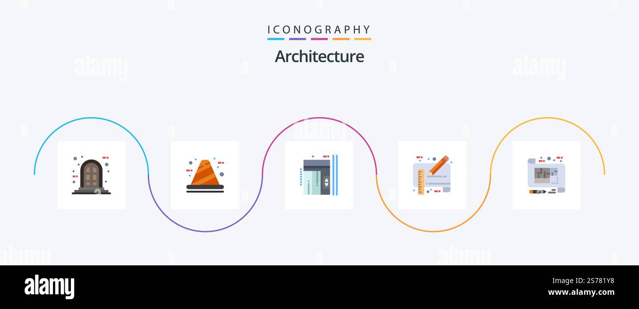 Architecture Flat 5 Icon Pack Including ruler. draft. elevator ...