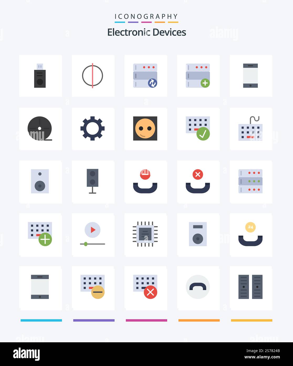 Creative Devices 25 Flat icon pack  Such As gadgets. devices. sync. smartphone. device Stock Vector