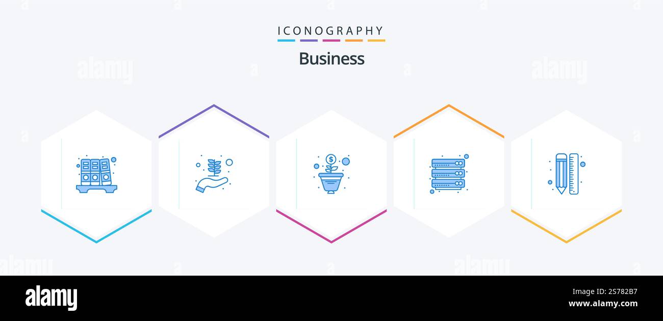 Business 25 Blue icon pack including design. line. tree. draw. server Stock Vector