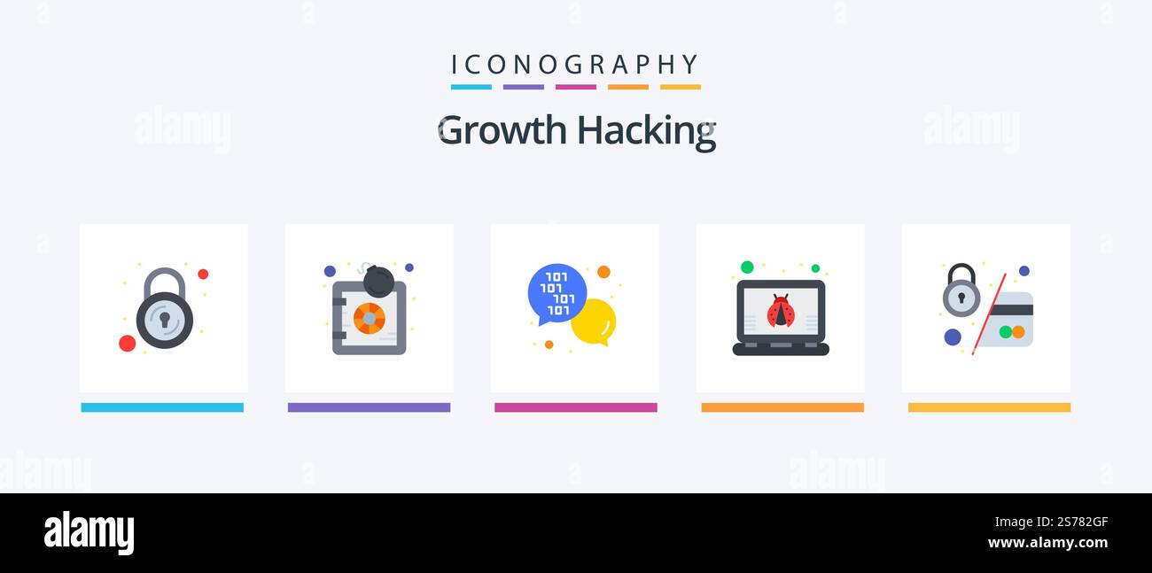 Hacking Flat 5 Icon Pack Including credit. atm. code. virus. hacker. Creative Icons Design Stock Vector