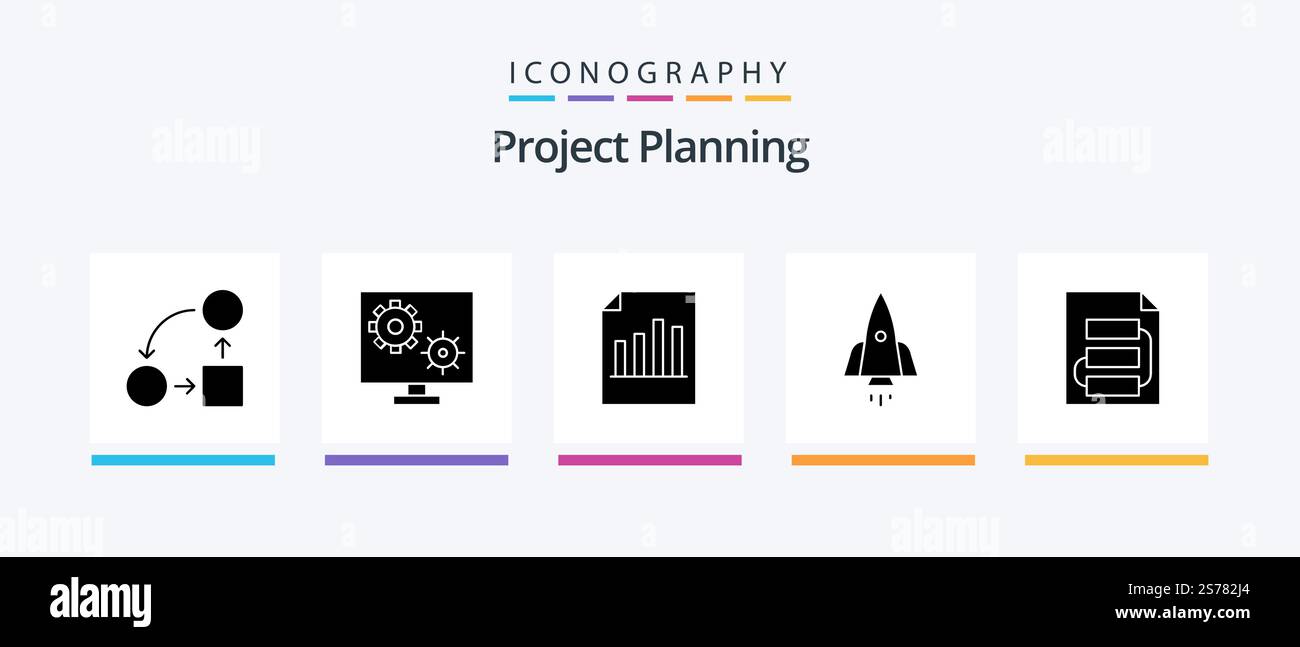 Project Planing Glyph 5 Icon Pack Including speedup. rocket. screen ...