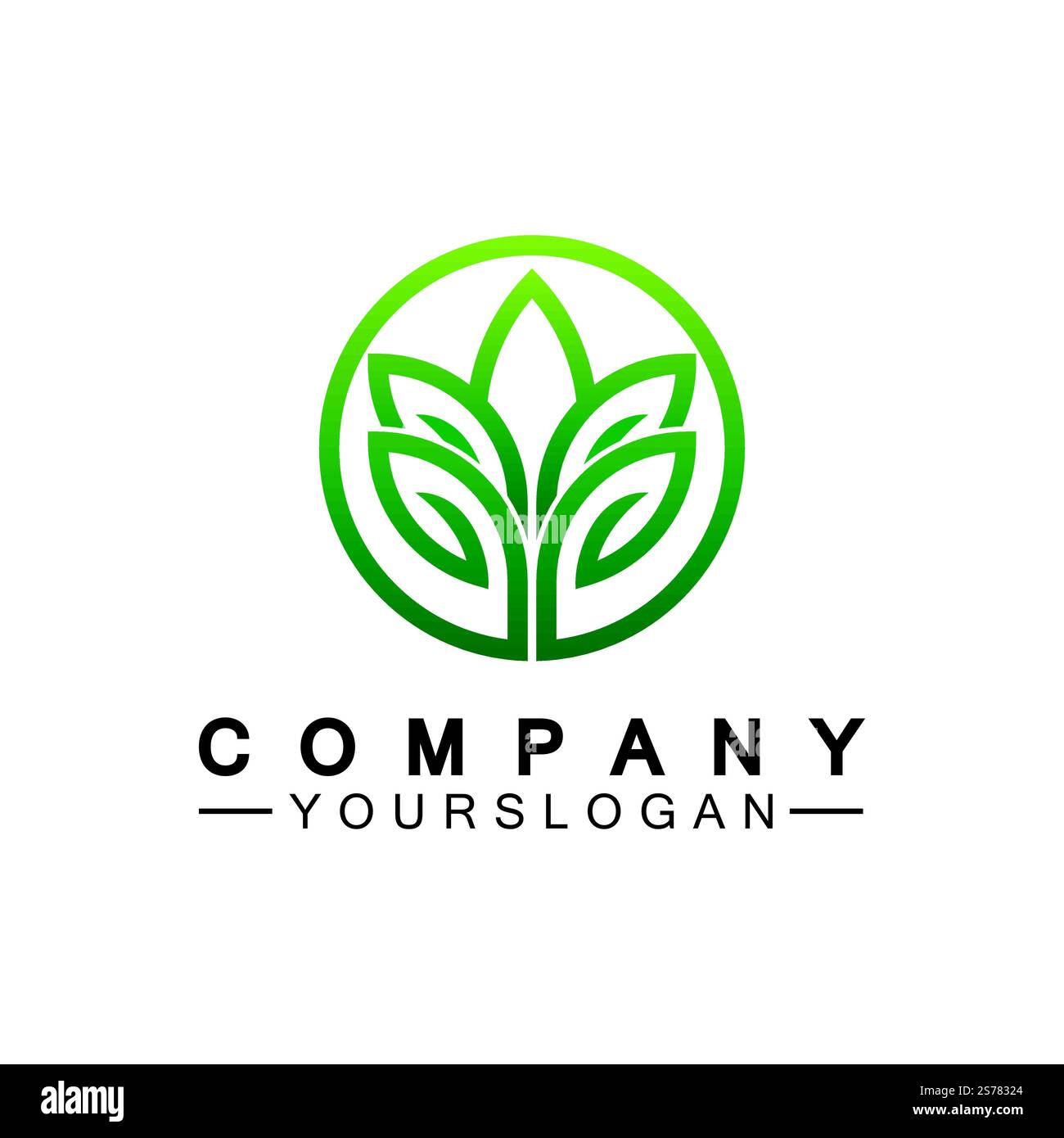 Simple leaf logo inside circle with minimal line art design style Stock Vector