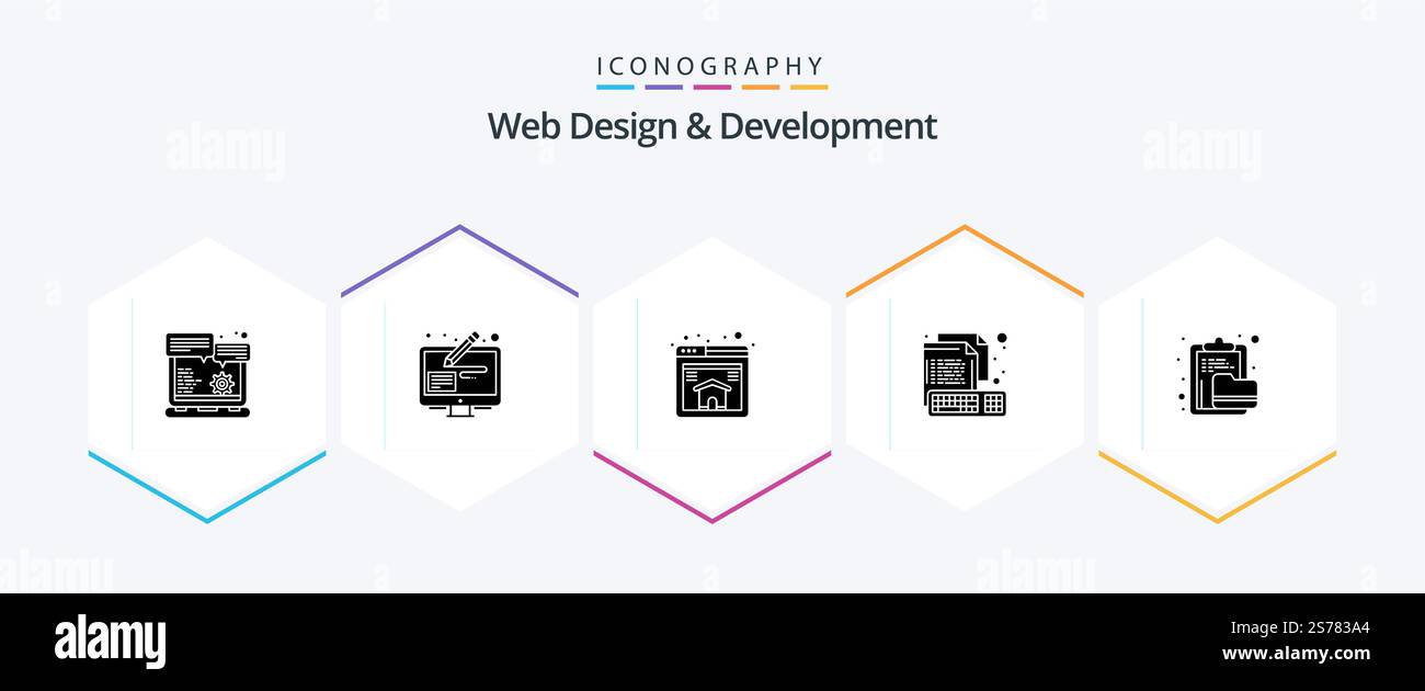 Web Design And Development 25 Glyph icon pack including archive. keyboard. pen. creative. coding Stock Vector