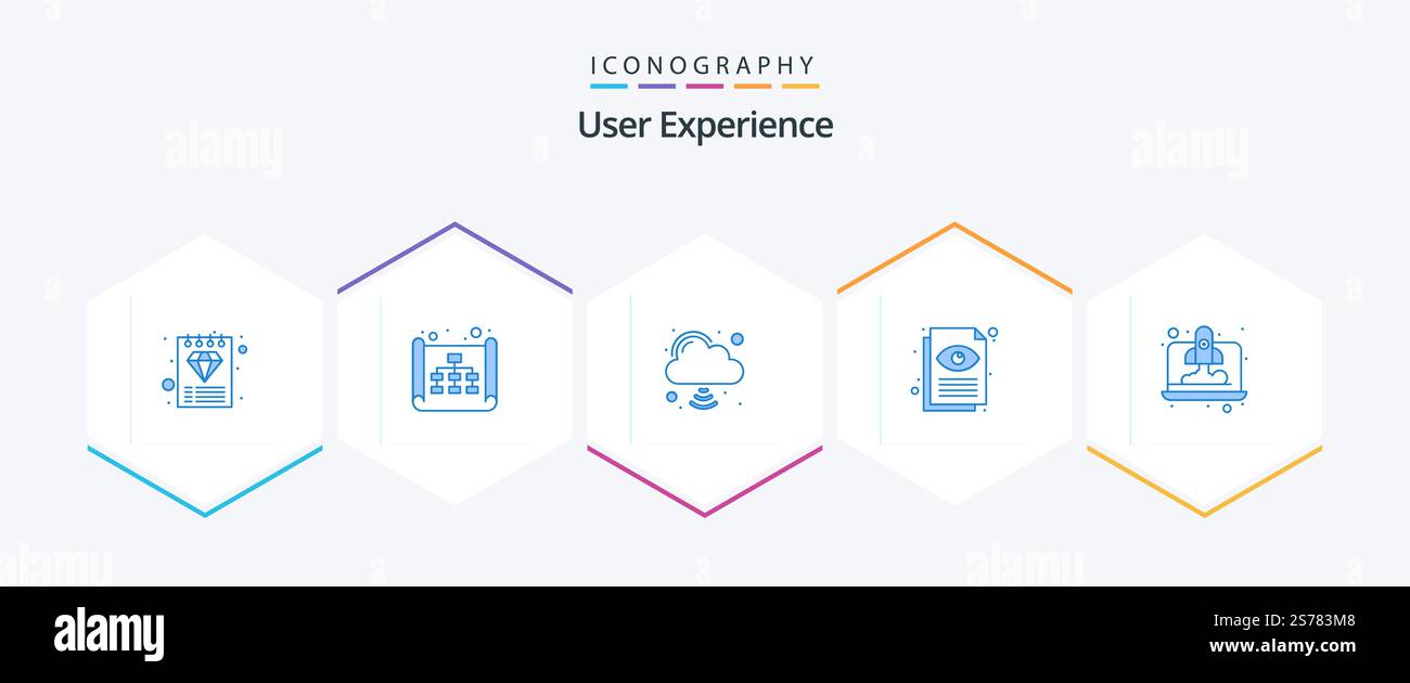 User Experience 25 Blue icon pack including startup. computer. cloud internet. view. eye Stock Vector