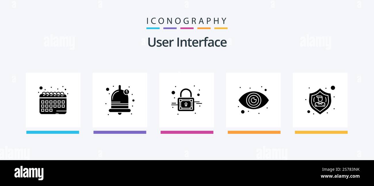 User Interface Glyph 5 Icon Pack Including . user. secure. protect. action. Creative Icons Design Stock Vector