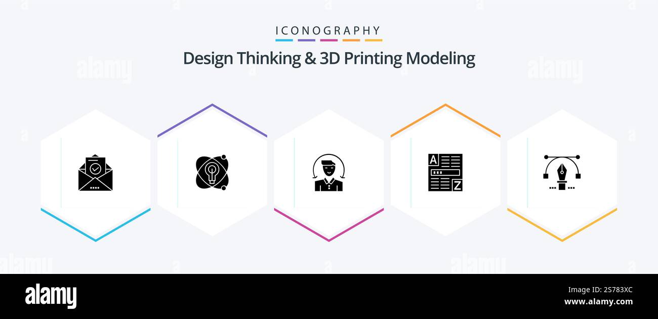 Design Thinking And D Printing Modeling 25 Glyph icon pack including pencil. internet. user. code. browser Stock Vector