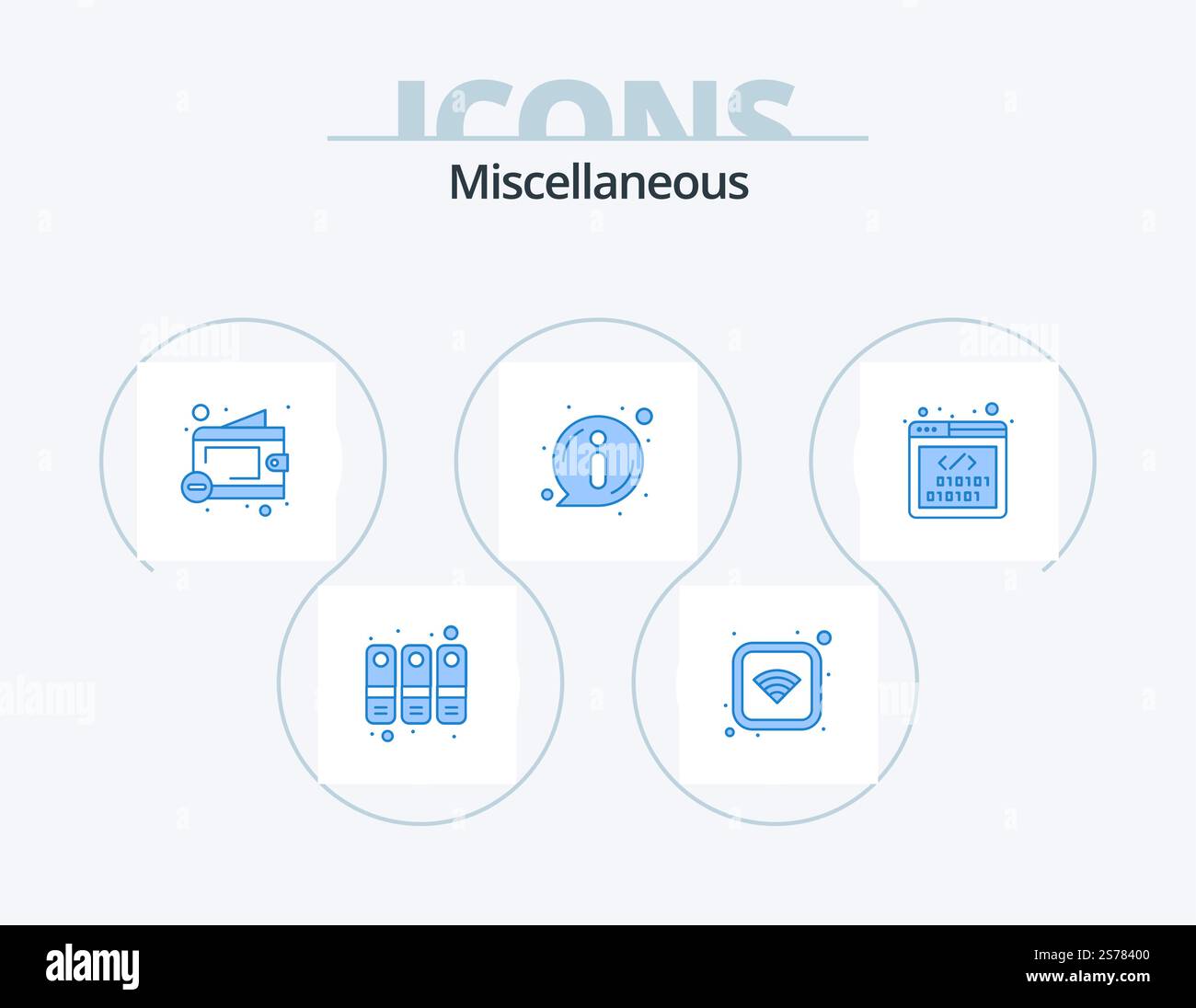 Miscellaneous Blue Icon Pack 5 Icon Design. development. less money. information. about Stock Vector