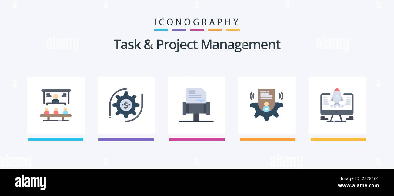 Task And Project Management Flat 5 Icon Pack Including rocket. card ...