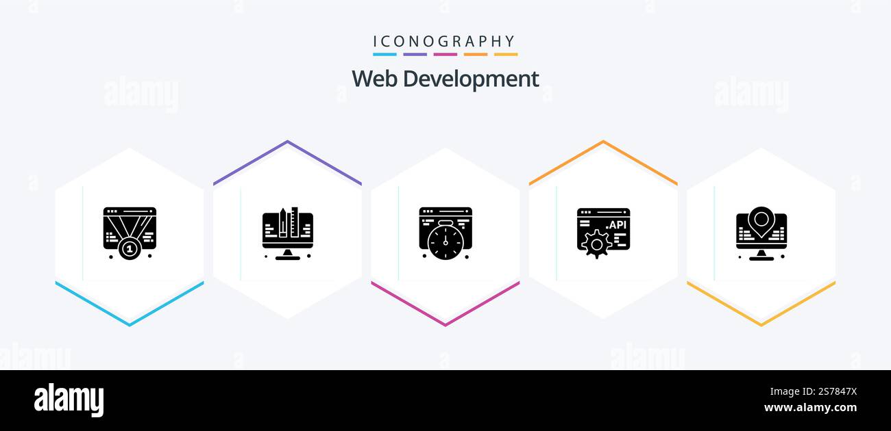 Web Development 25 Glyph icon pack including location. development. web. application programme interface. api Stock Vector