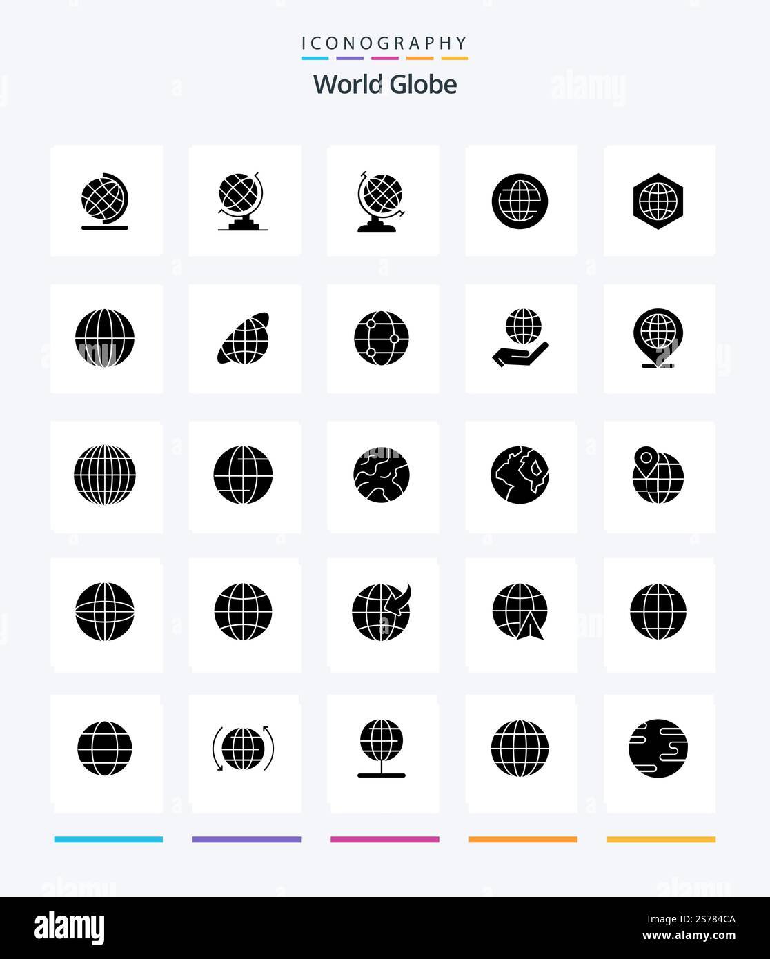 Creative Globe 25 Glyph Solid Black icon pack  Such As hand. globe. orbit. global. travel Stock Vector