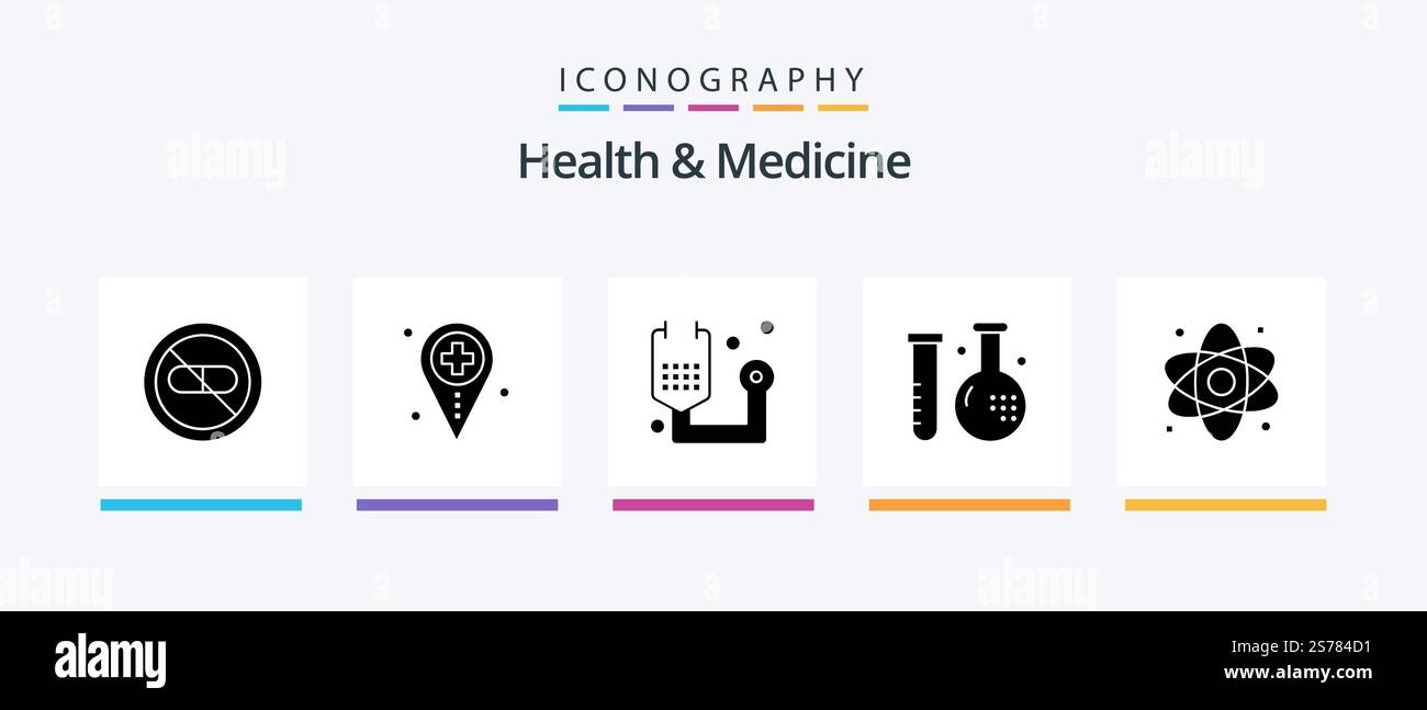 Health and Medicine Glyph 5 Icon Pack Including health. atom. map ...