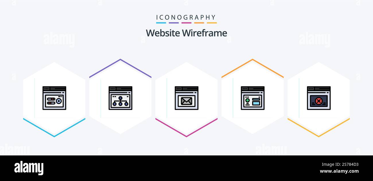 Website Wireframe 25 FilledLine icon pack including page. database. share. browser. page Stock Vector