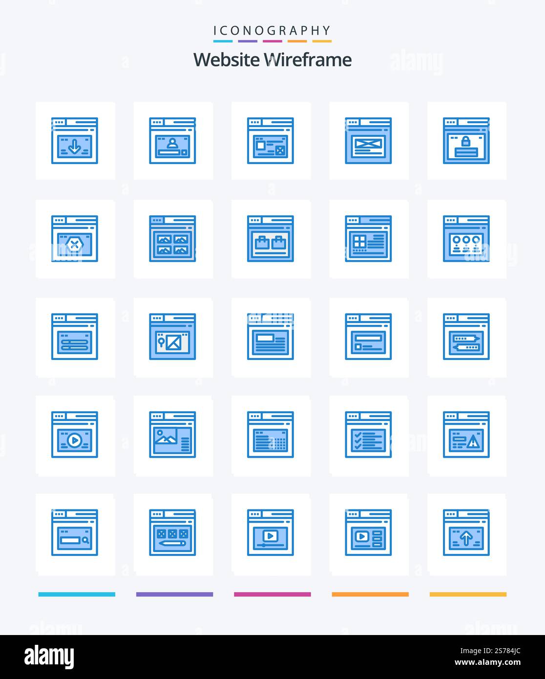 Creative Website Wireframe 25 Blue icon pack  Such As web. internet. website. design. web Stock Vector