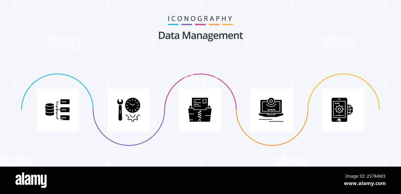 Data Management Glyph 5 Icon Pack Including . file . preferences . document . zip Stock Vector
