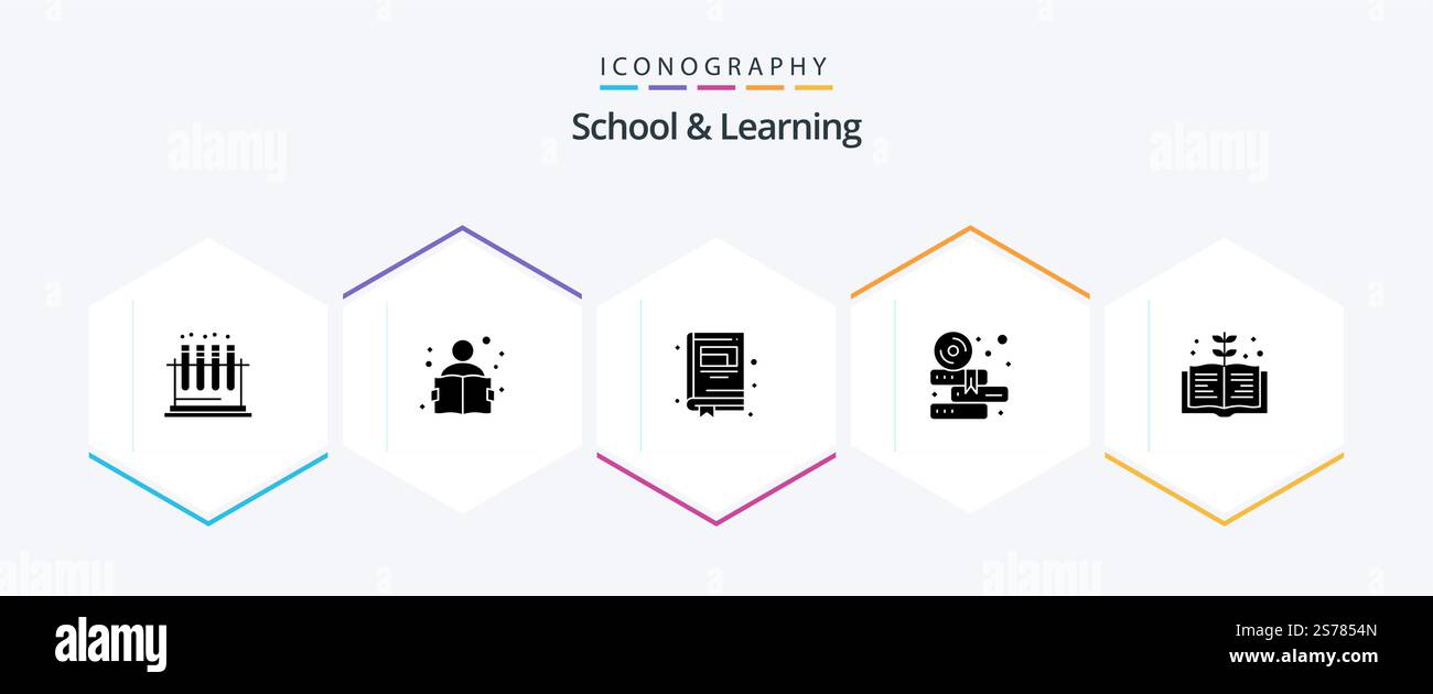 School And Learning 25 Glyph icon pack including knowledge. book. education. cd. education Stock Vector