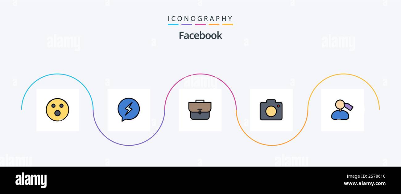 Facebook Line Filled Flat 5 Icon Pack Including mark. picture. bag ...