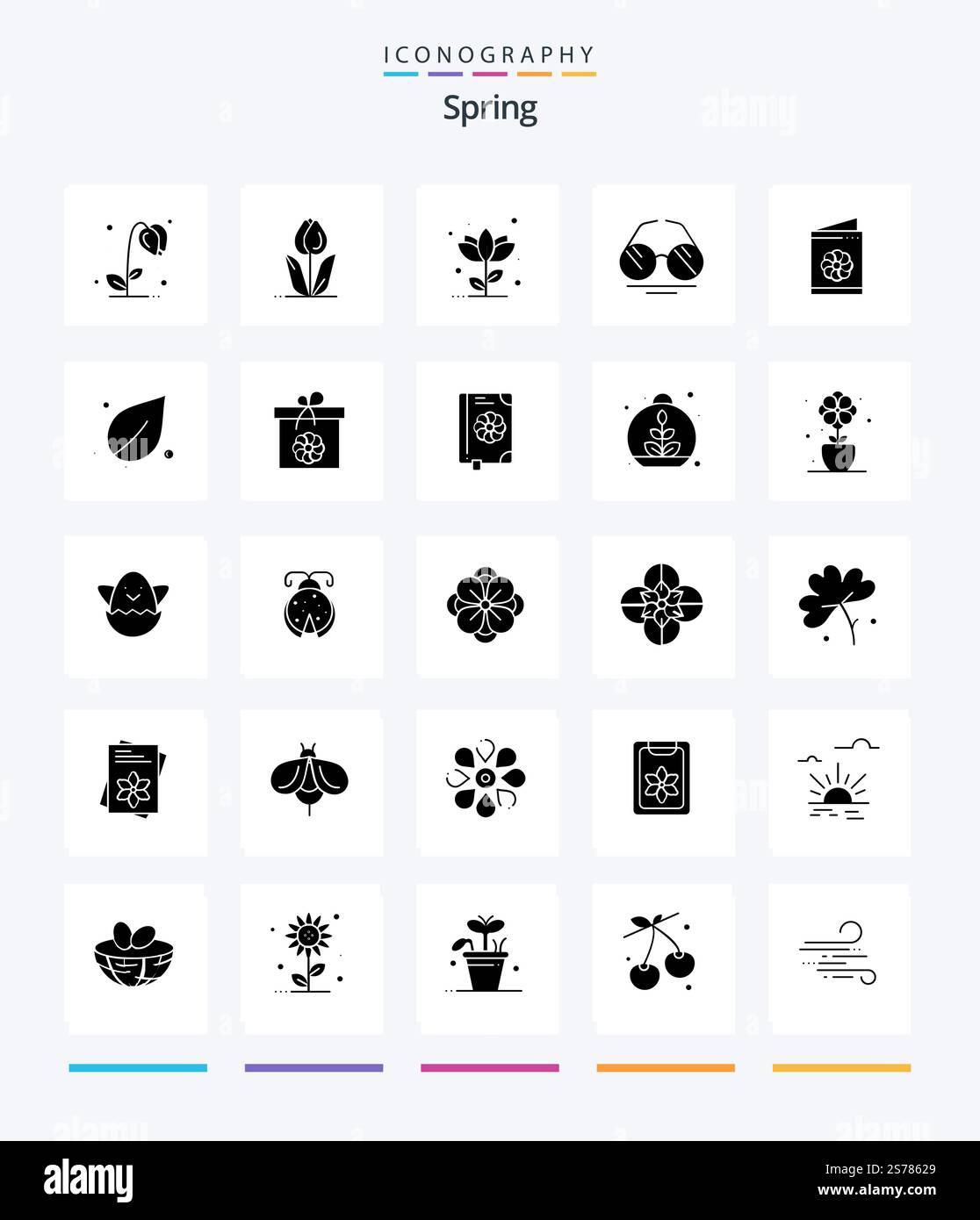 Creative Spring 25 Glyph Solid Black icon pack  Such As ecology. greeting card. rose. card. spring Stock Vector