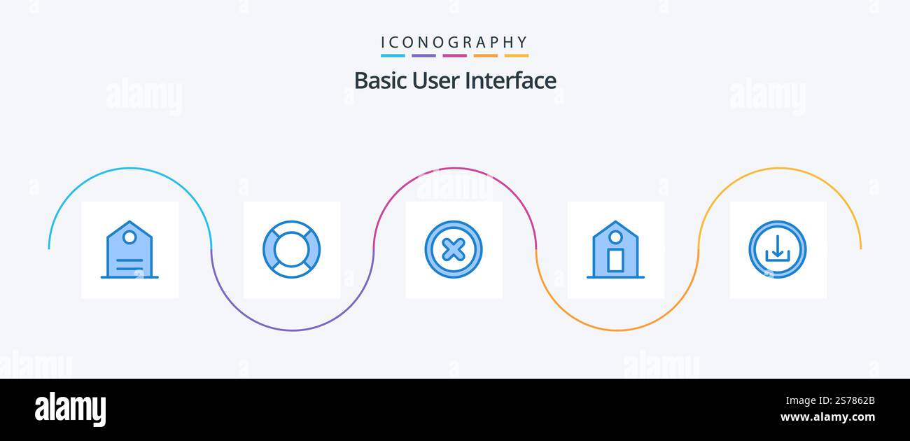 Basic Blue 5 Icon Pack Including interface. basic. basic. application. price Stock Vector