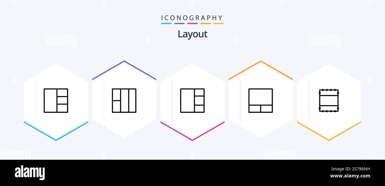 Layout 25 Line icon pack including . Stock Vector