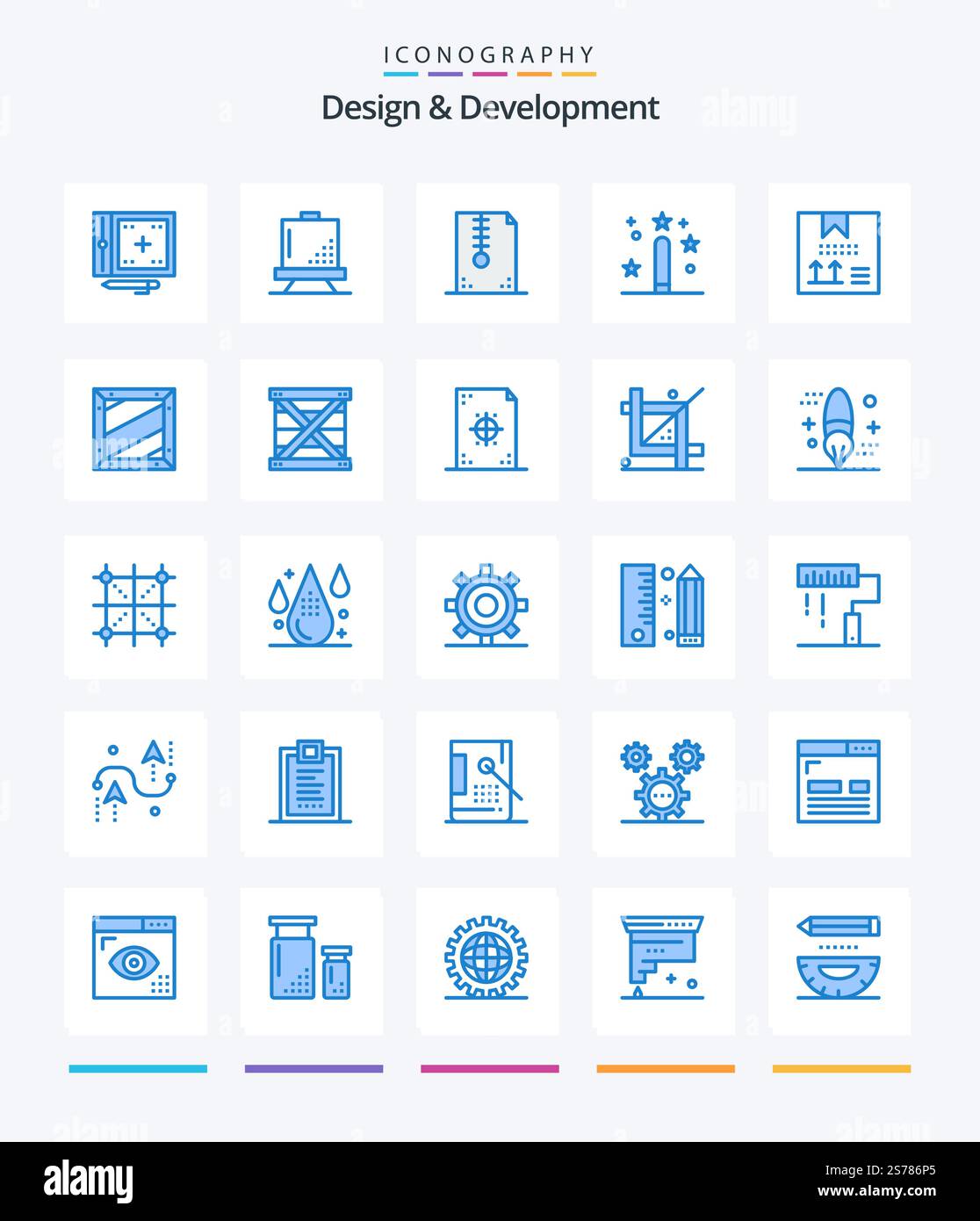 Creative Design & Development 25 Blue icon pack  Such As development. coding. development. development. compressed Stock Vector