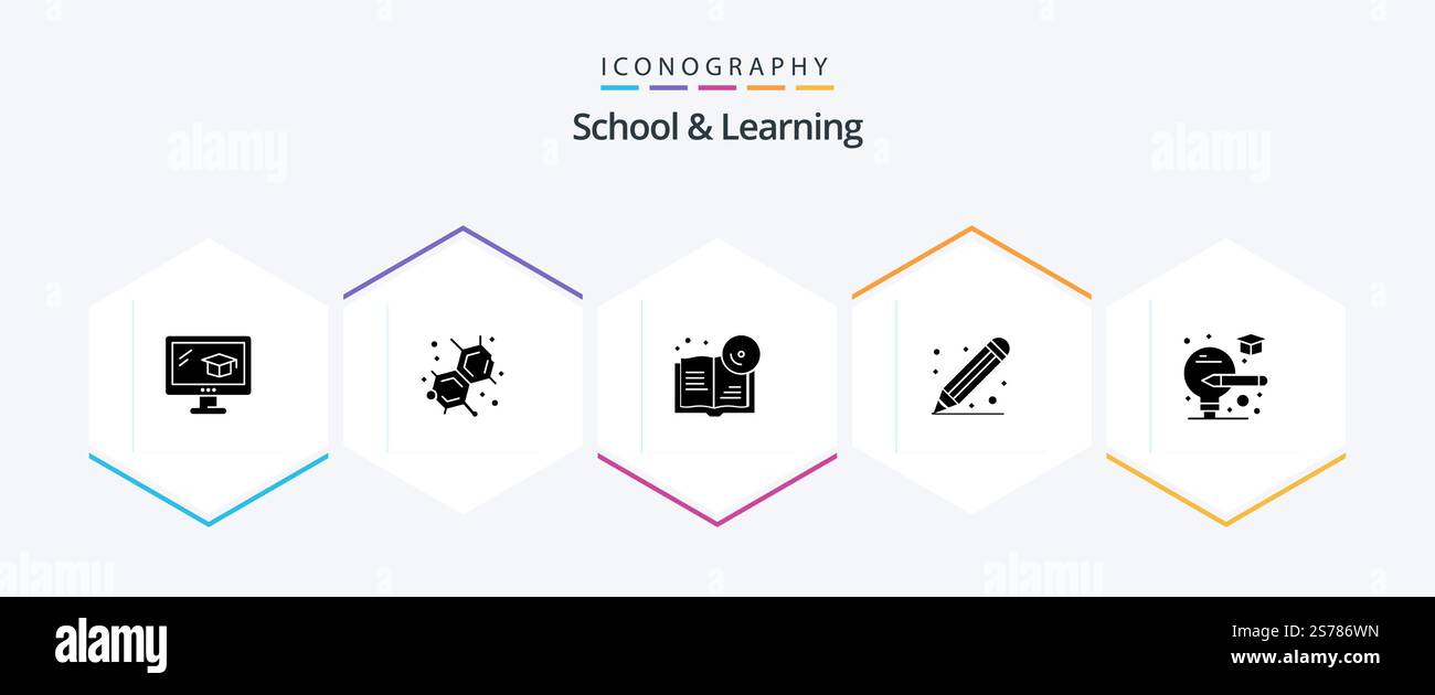 School And Learning 25 Glyph icon pack including . light. education. bulb. school Stock Vector