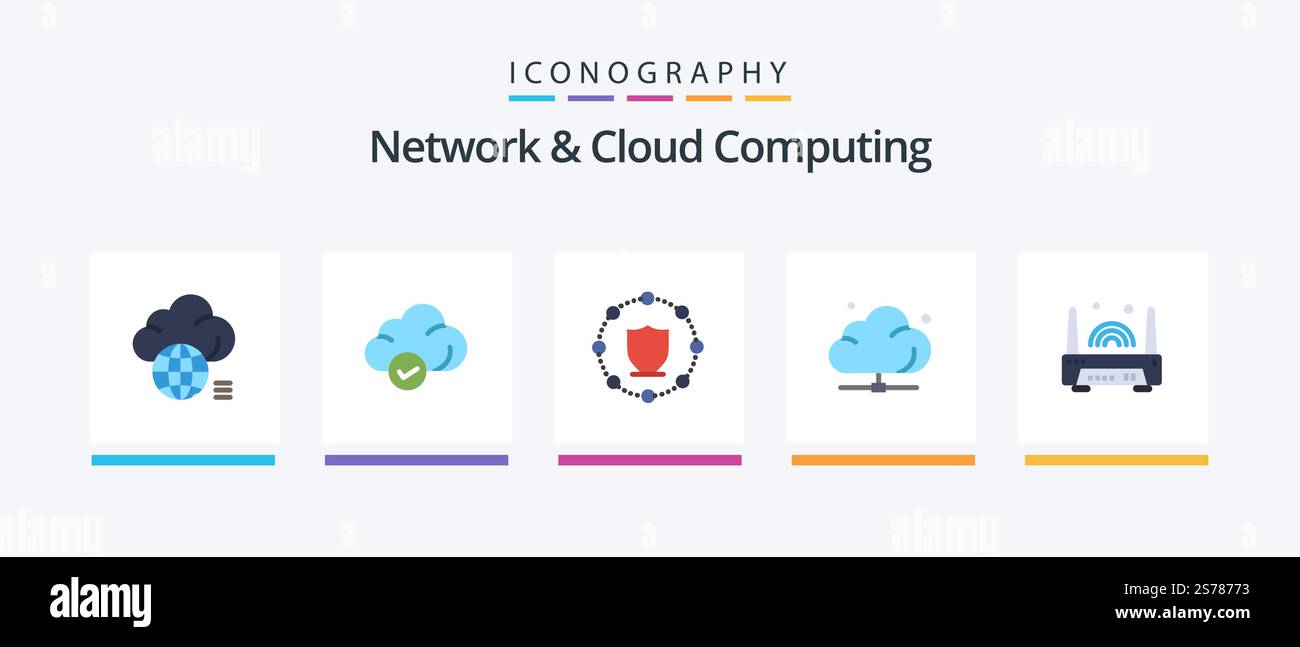 Network And Cloud Computing Flat 5 Icon Pack Including technology ...