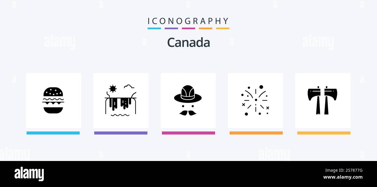 Canada Glyph 5 Icon Pack Including . canada. cap. ax. fire work. Creative Icons Design Stock Vector