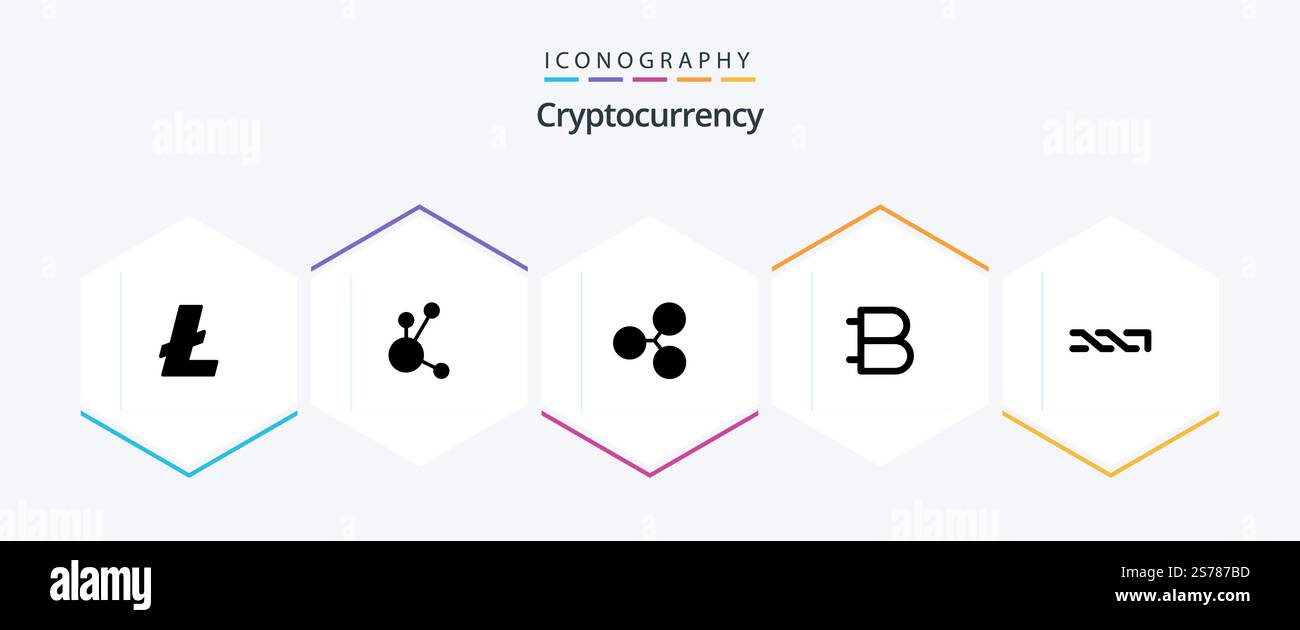 Cryptocurrency 25 Glyph icon pack including crypto . bytecoin . crypto . ripple Stock Vector
