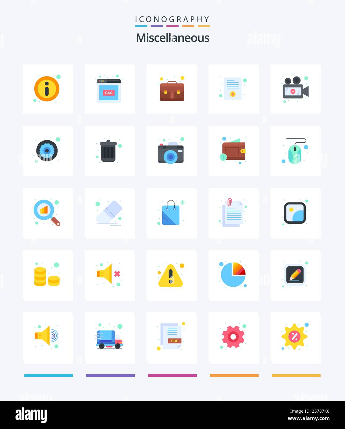 Creative Miscellaneous 25 Flat icon pack  Such As p. briefcase. receipt. bill Stock Vector