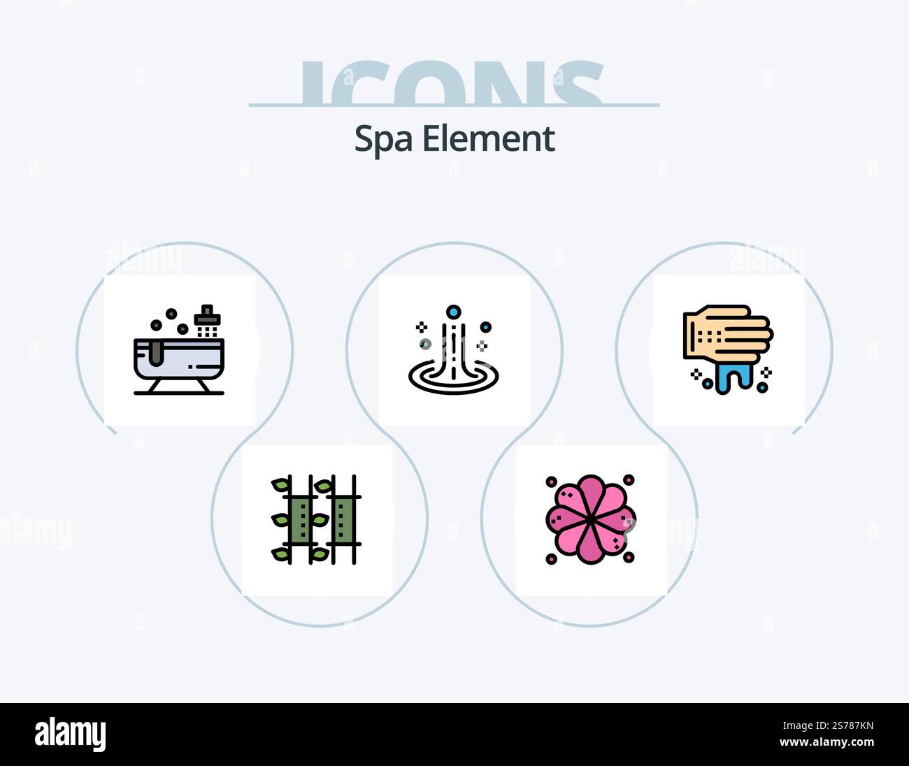 Spa Element Line Filled Icon Pack 5 Icon Design. bathtub. spa. wooden ...