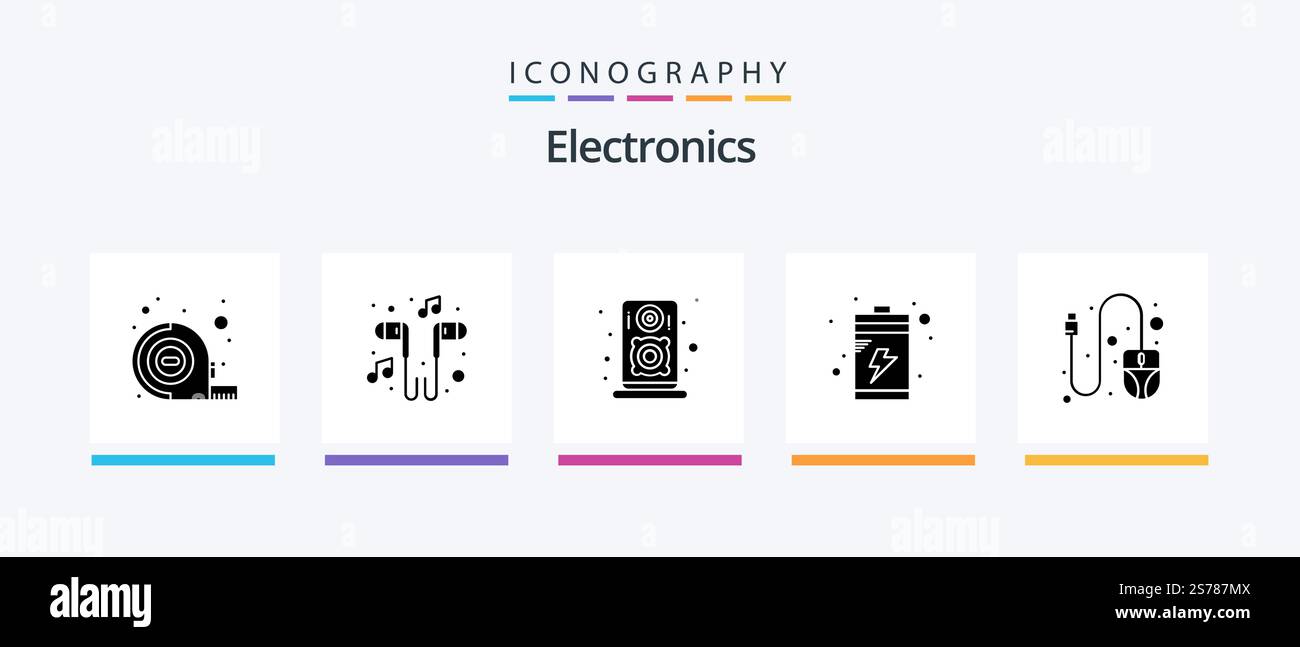 Electronics Glyph 5 Icon Pack Including . mouse. audio. computer. charge. Creative Icons Design Stock Vector
