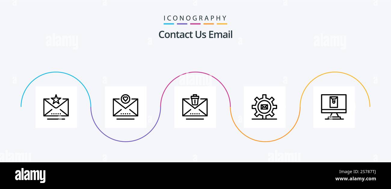 Email Line 5 Icon Pack Including envelope. message. email. mail. gear Stock Vector