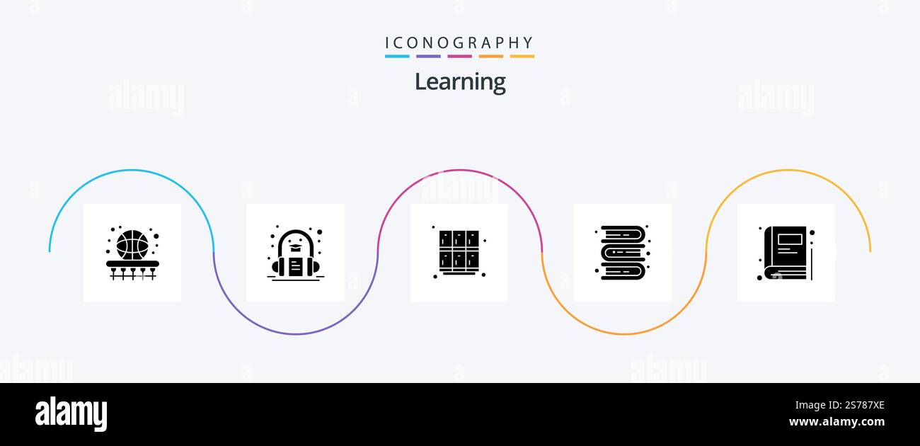 Learning Glyph 5 Icon Pack Including learning. education. learning. books. open Stock Vector