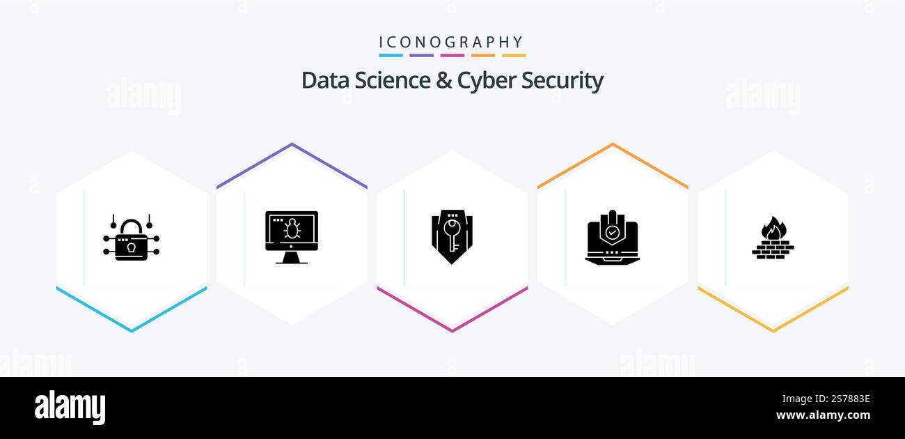Data Science And Cyber Security 25 Glyph icon pack including protected. internet. access. computer. shield Stock Vector