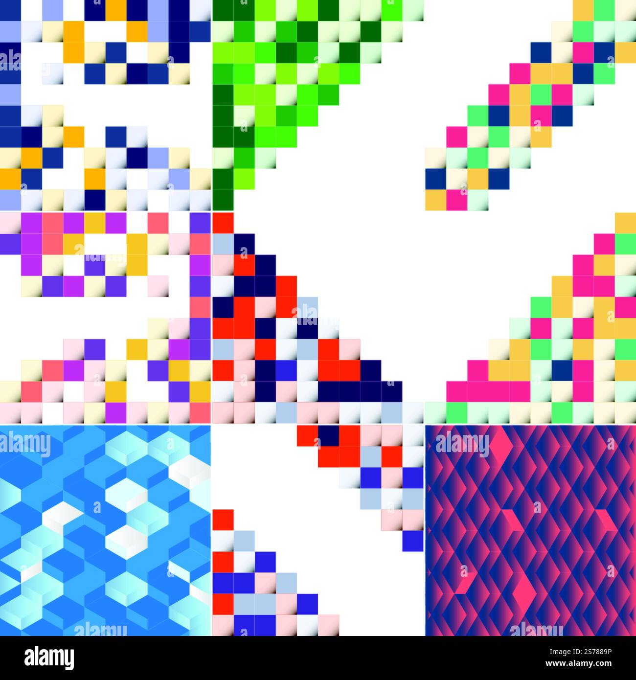 Seamless pattern of colorful blocks with shadow EPS10 vector; pack of 9 ...