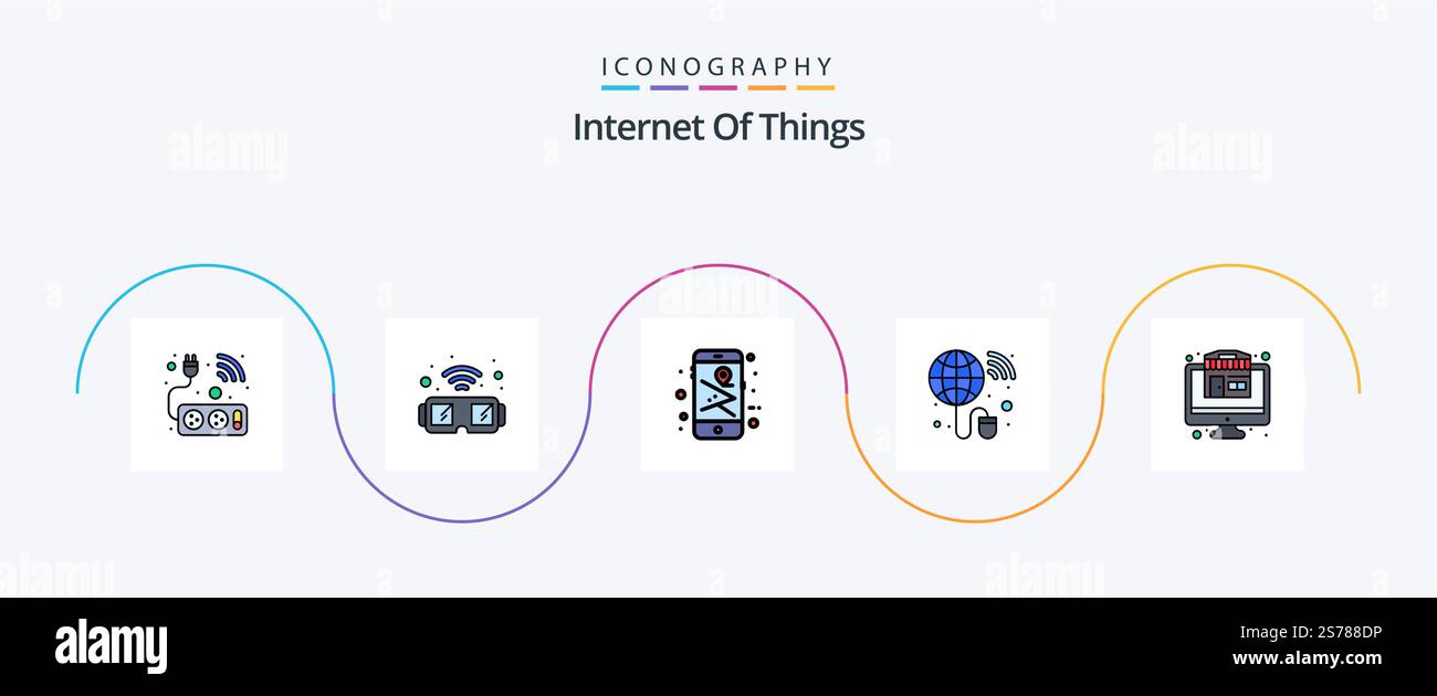 Internet Of Things Line Filled Flat 5 Icon Pack Including shop ...